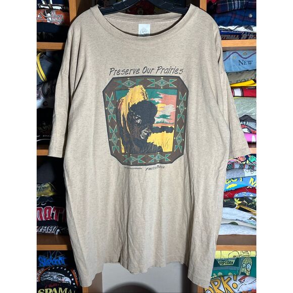 Vintage 90s Preserve Our Prairies Bison Nature Tee - Picture 1 of 6